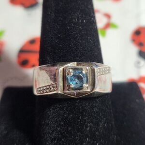 Men's Natural Swiss Blue Topaz Sterling Silver Ring